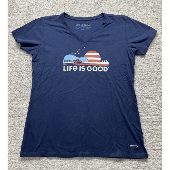 Life is Good Women's Crusher Tee - Guitar Truck Blue Size‎ Medium Short Sleeve - Picture 1 of 8